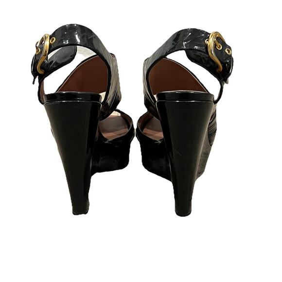 Giuseppe Zanotti Black Patent Leather Platform Wedges Slingback Peep Toe 8.5 - Picture 5 of 7
